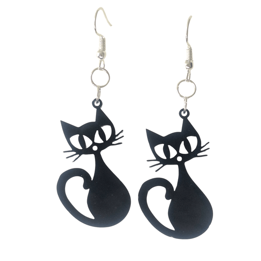 Black Lasercut Latex Cat Earrings