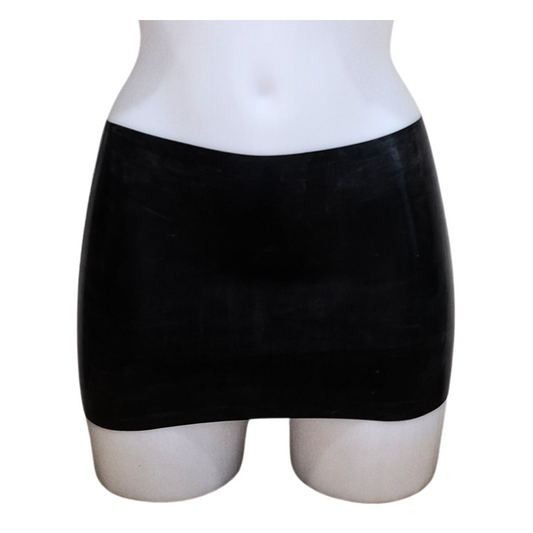 Black latex micro skirt, only 10" in length