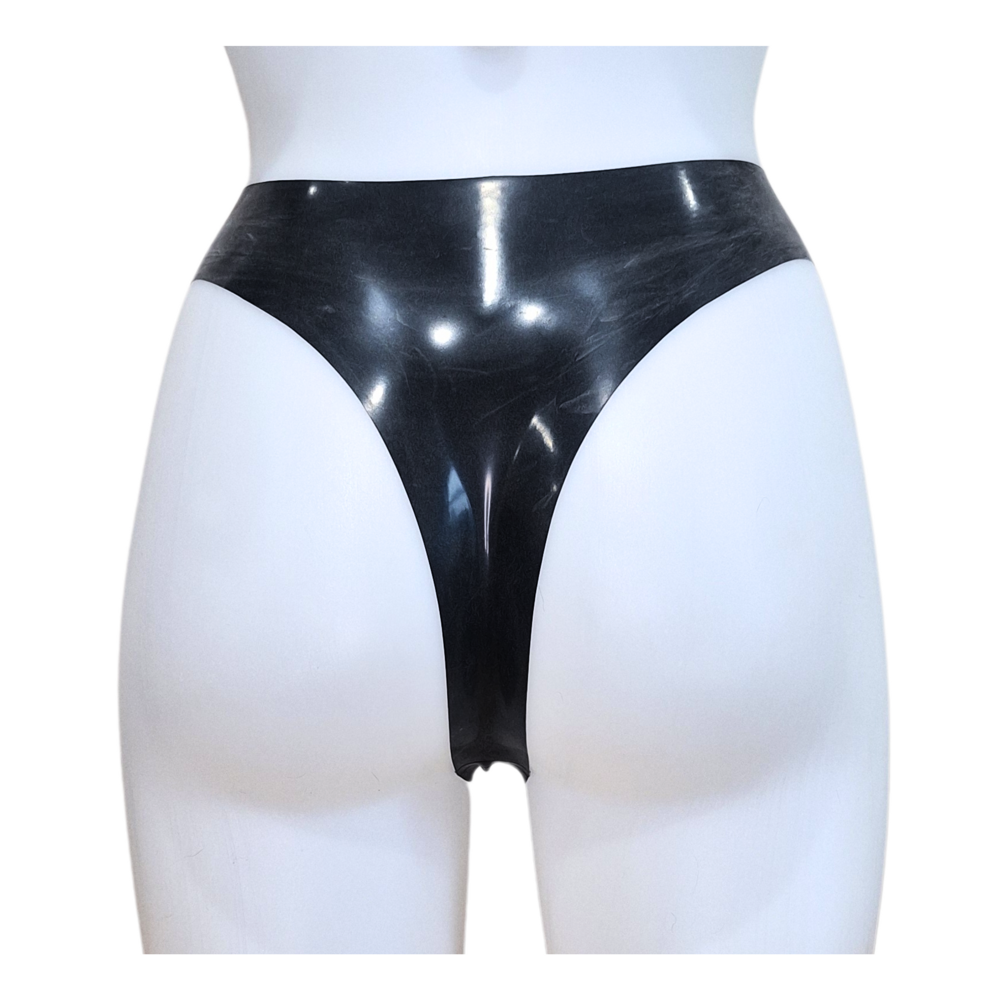 Black high waisted, high leg cut thong knickers/panties - Back view