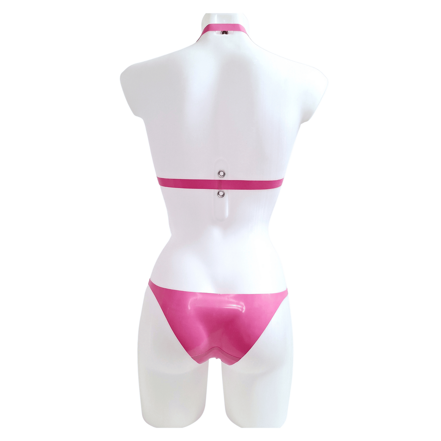 Bubblegum Pink Latex Bralette, Latex Skater Skirt & Knickers Set