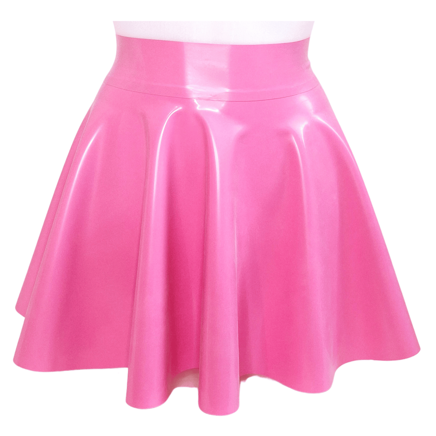 Skater skirt shown in Bubblegum pink latex