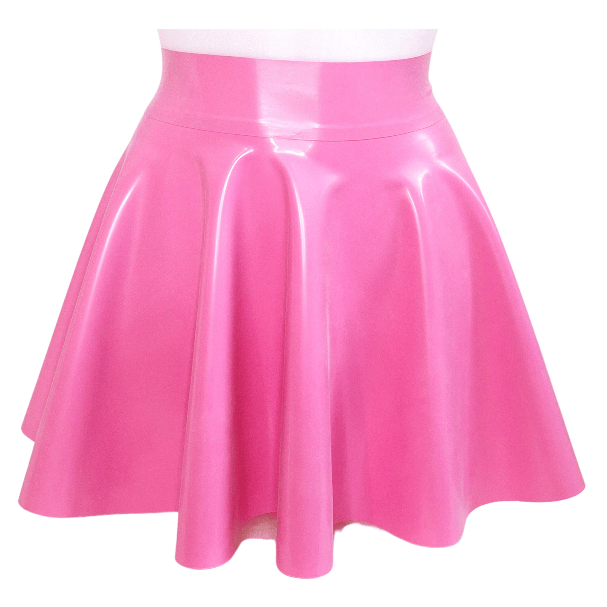 Skater skirt shown in Bubblegum pink latex
