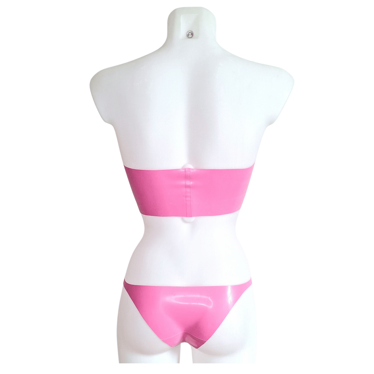 Bubblegum Pink Latex Longline Bra Top,  Knickers & Skater Skirt Set