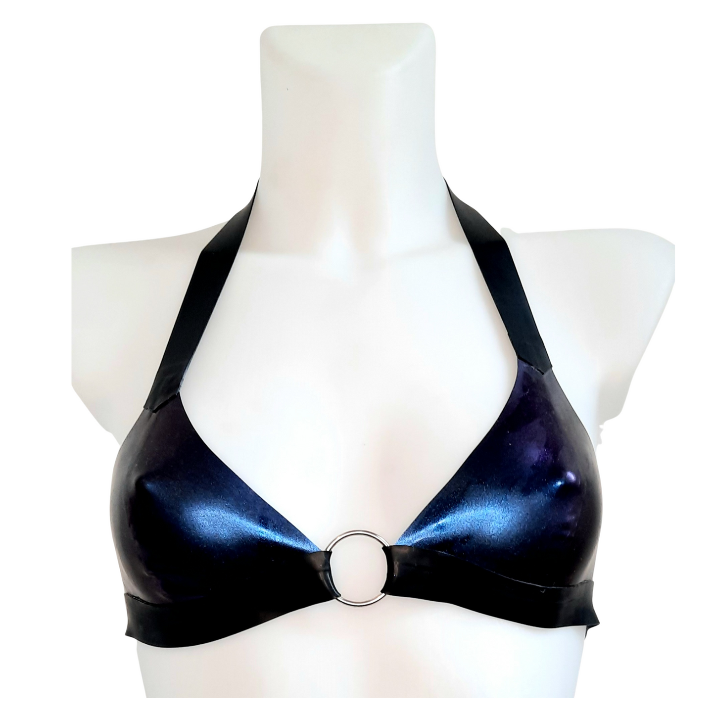 32C/D Purple/Blue Purple Iridescent Latex O Ring Bralette Soft Bra Top Rubber Bra
