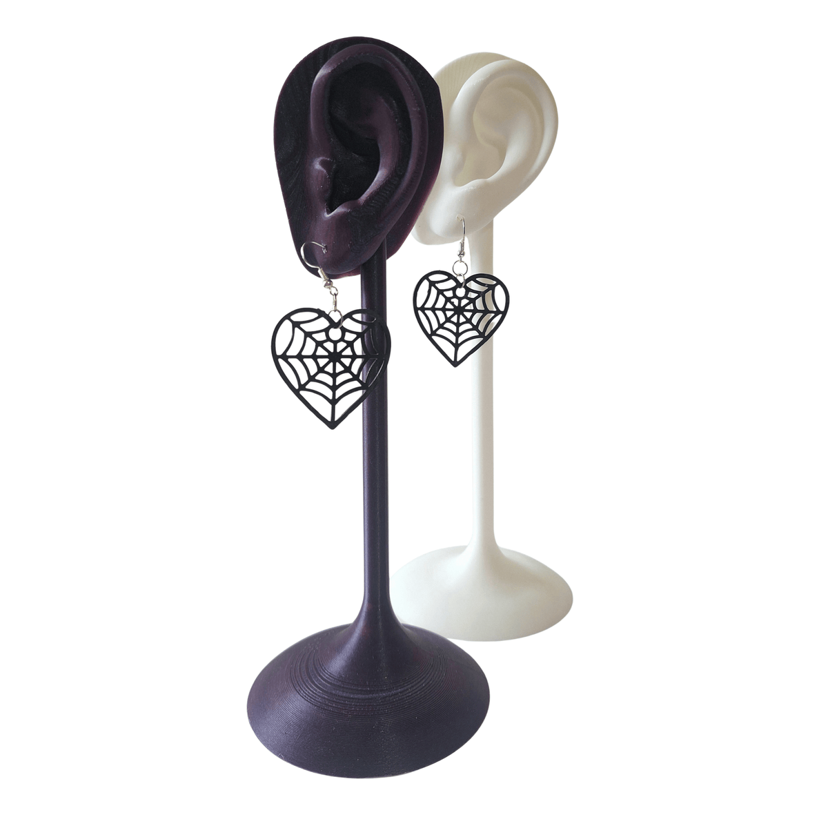 Black Latex Lasercut Web Heart earrings