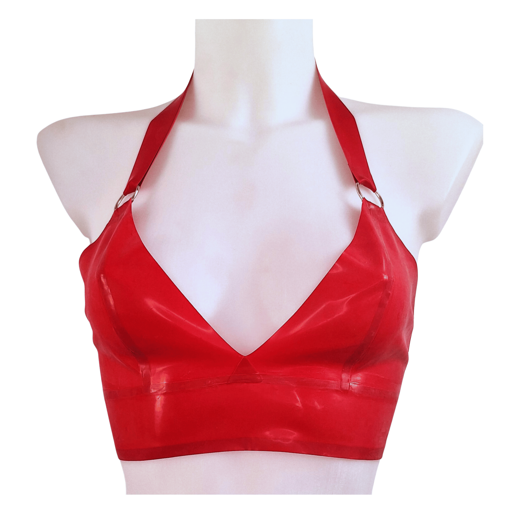 Bright red latex longline bra top