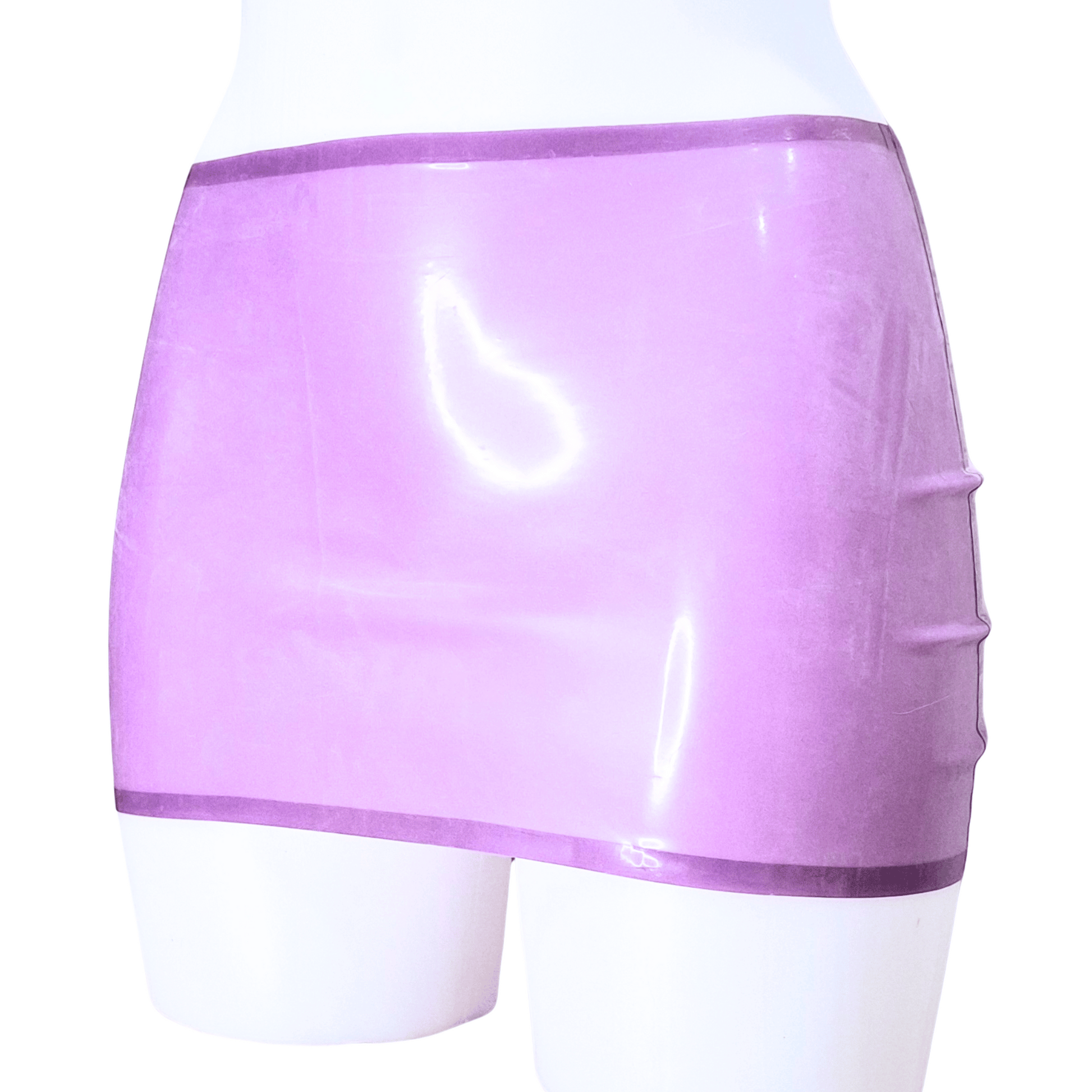 A cute transparent lilac latex micro skirt, only 10 in length
