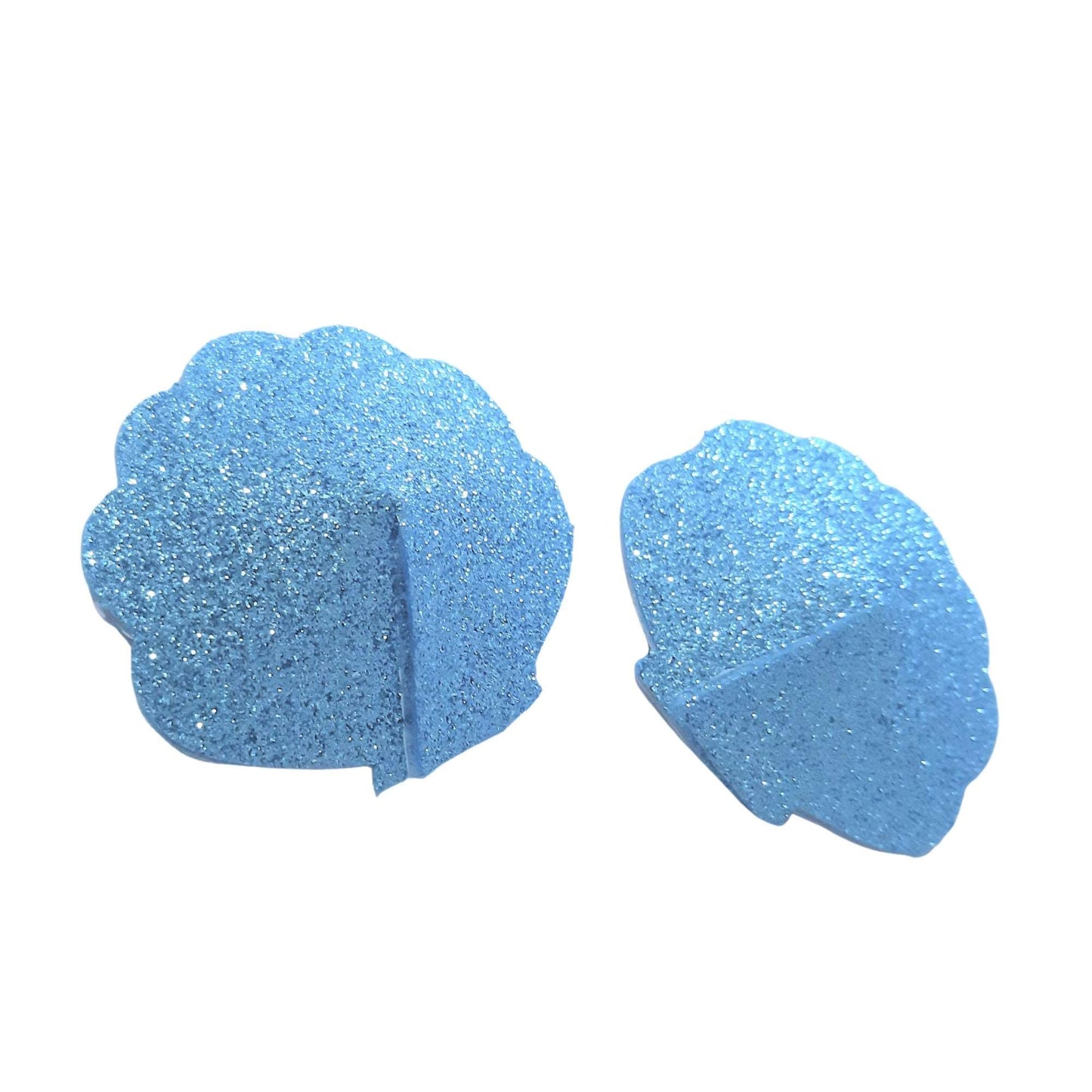 A pair of Light Blue Glitter Clam Shell shaped Nipple Pasties/nipple covers Small - 5cm to cover 3-4cm area Medium - 7cm - coverage 5-6cm Large - 9cm - Coverage 7-8cm.