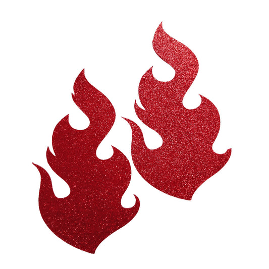 Red Glitter Tall Flames Nipple Pasties Self Adhesive