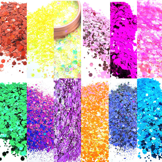 Rainbow Pride Glitter Collection 7 or 12 Colours Holographic Festival Disco Glitter Mix Pride Glitter