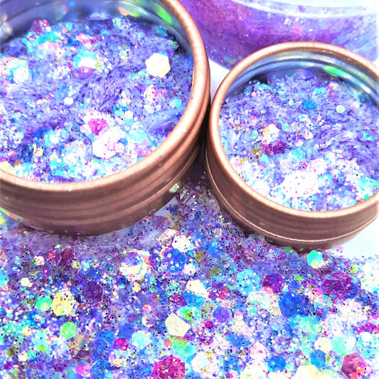 Set of 4 Iridescent Pastel Glitter Mixes, Purple, Orange, Yellow & Pink Festival Disco Glitter Mix