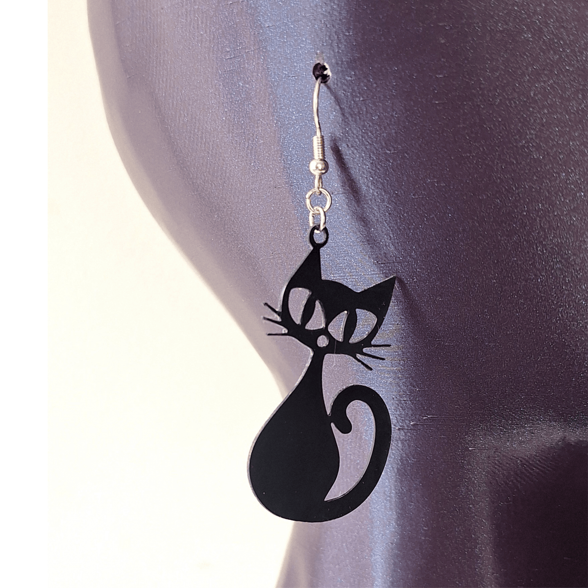 Black Lasercut Latex Cat Earrings
