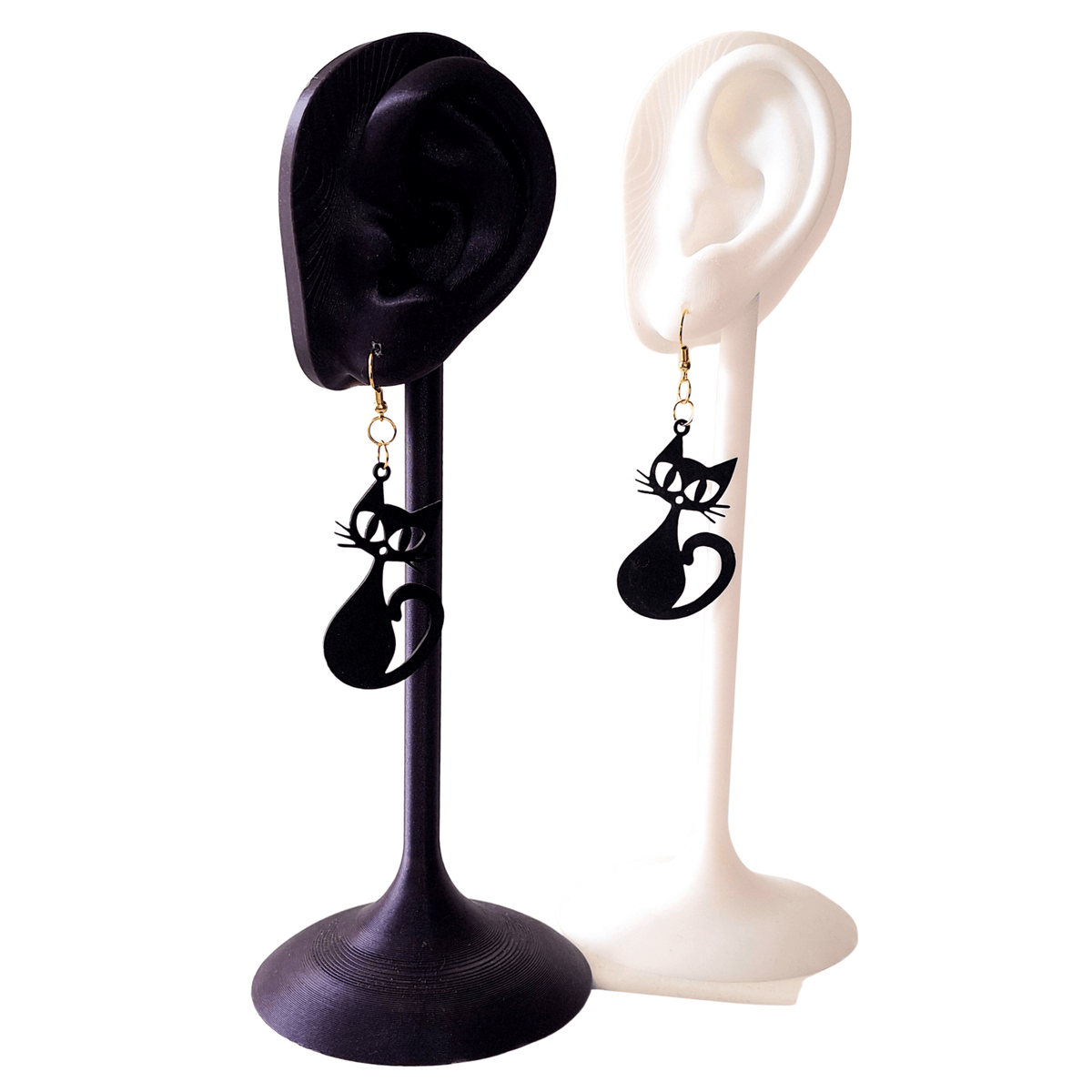 Black Lasercut Latex Cat Earrings
