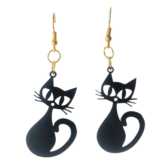 Black Lasercut Latex Cat Earrings