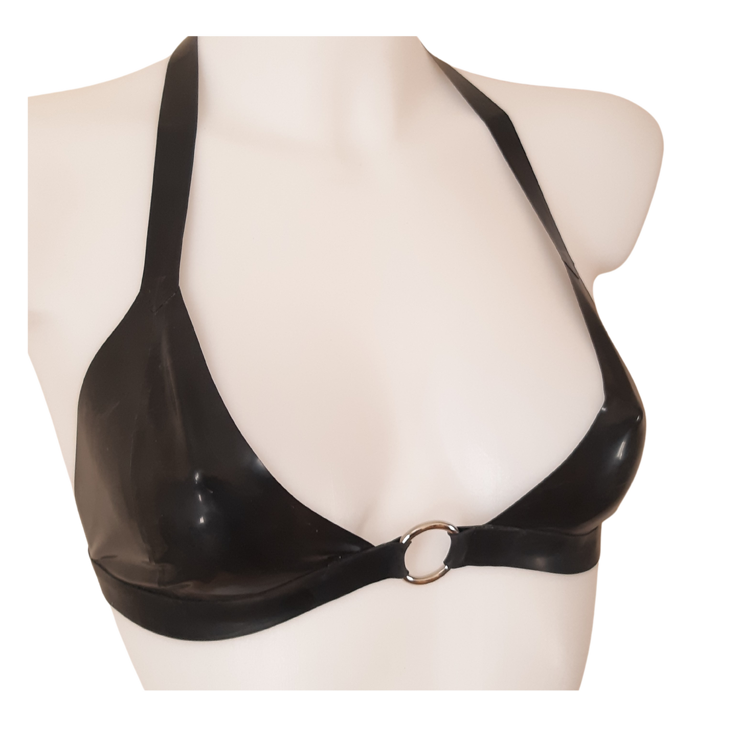 Ready To Ship - 30AA/A - Black Latex O Ring Bralette Soft Bra Top Rubber Bra