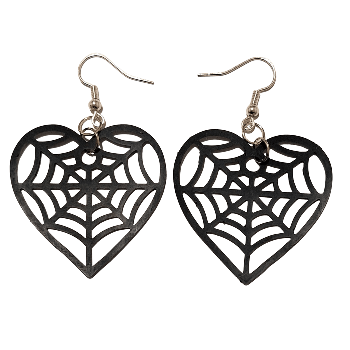 Black Latex Lasercut Web Heart earrings
