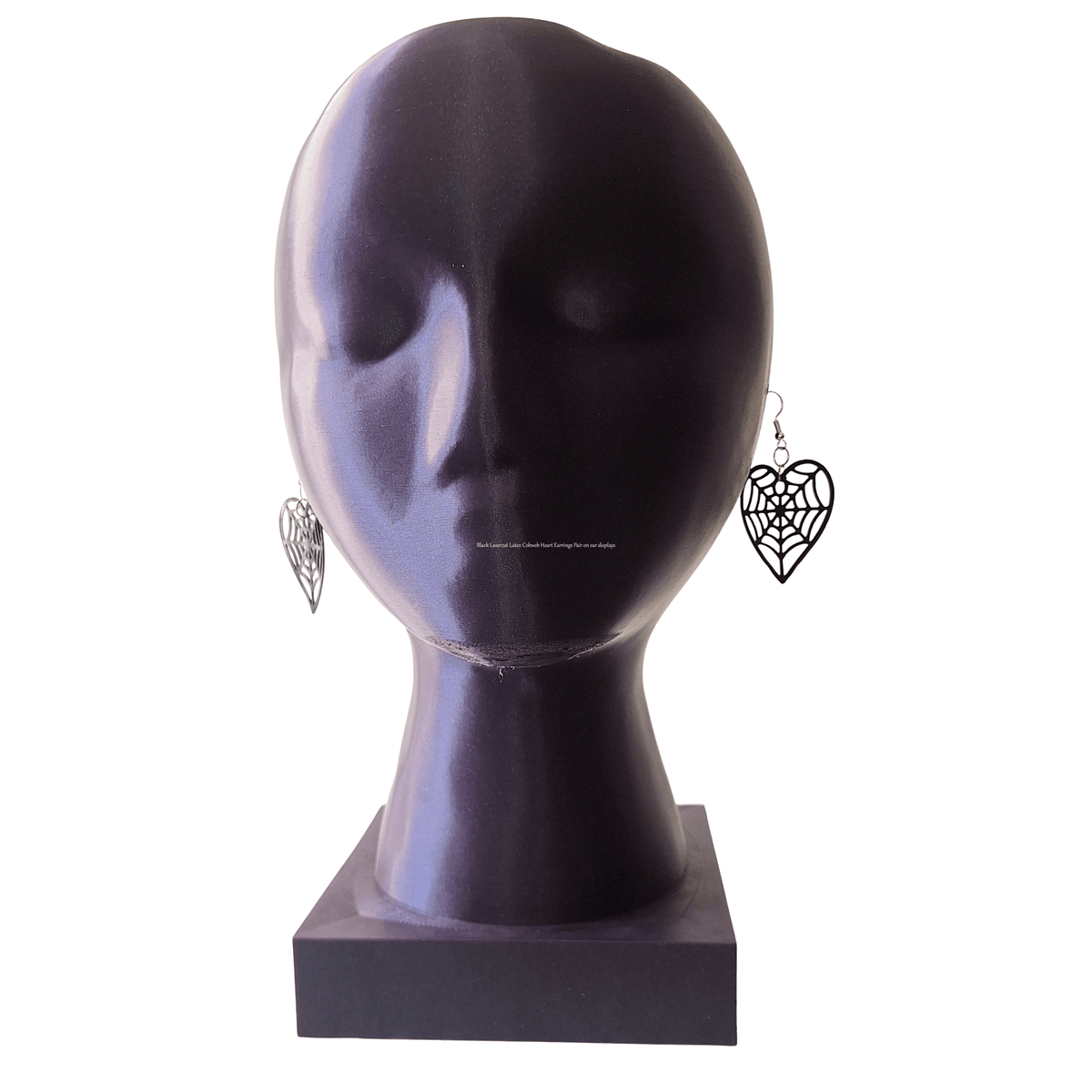 Black Latex Lasercut Web Heart earrings
