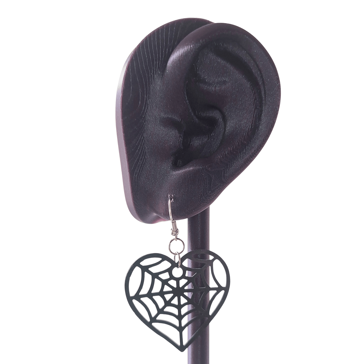 Black Latex Lasercut Web Heart earrings