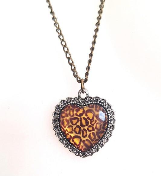 Leopard Print Heart Necklace