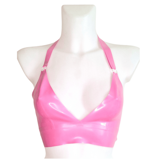 Bubblegum Pink Longline Latex Bra Top - Pull On