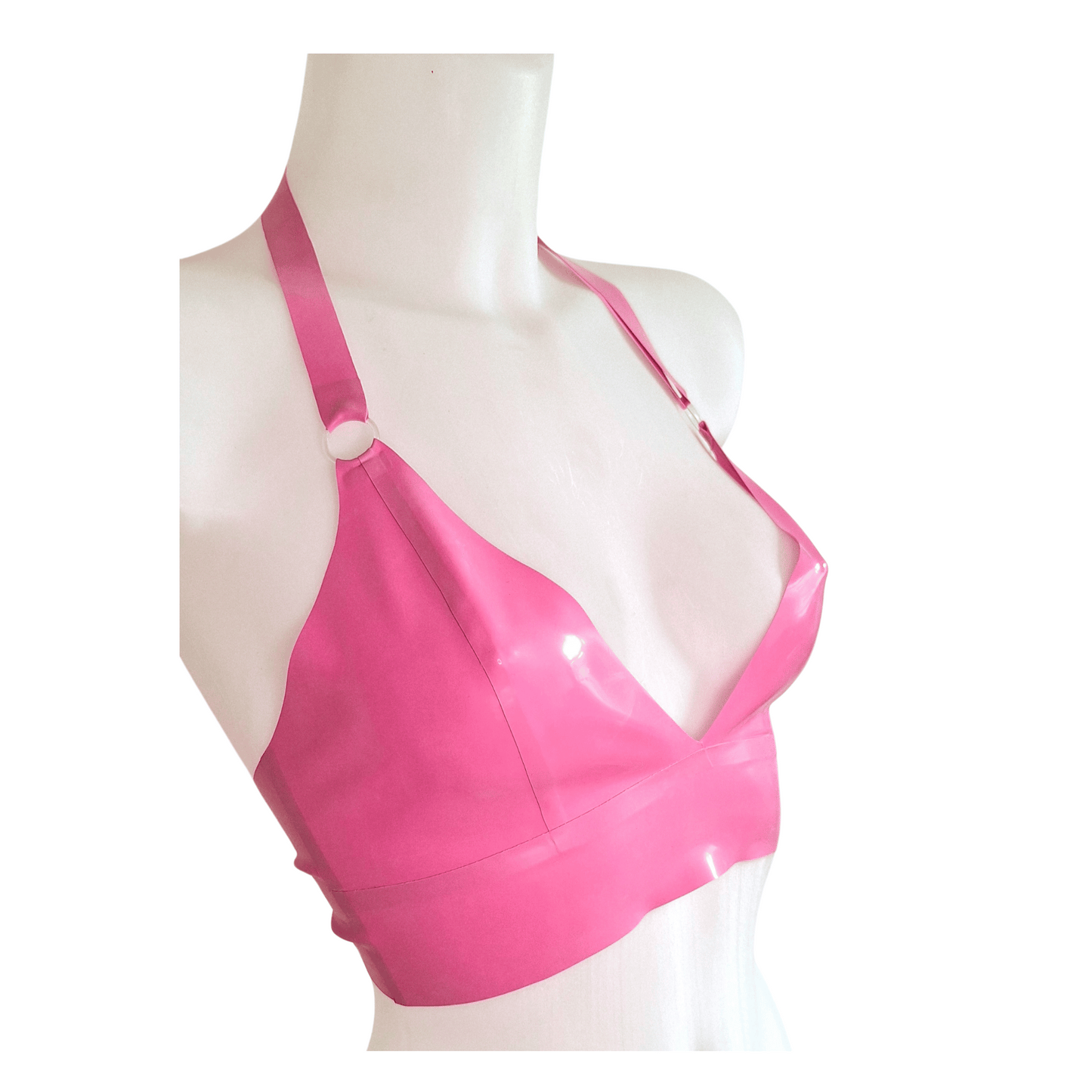 Bubblegum Pink Latex Longline Bra Top,  Knickers & Skater Skirt Set