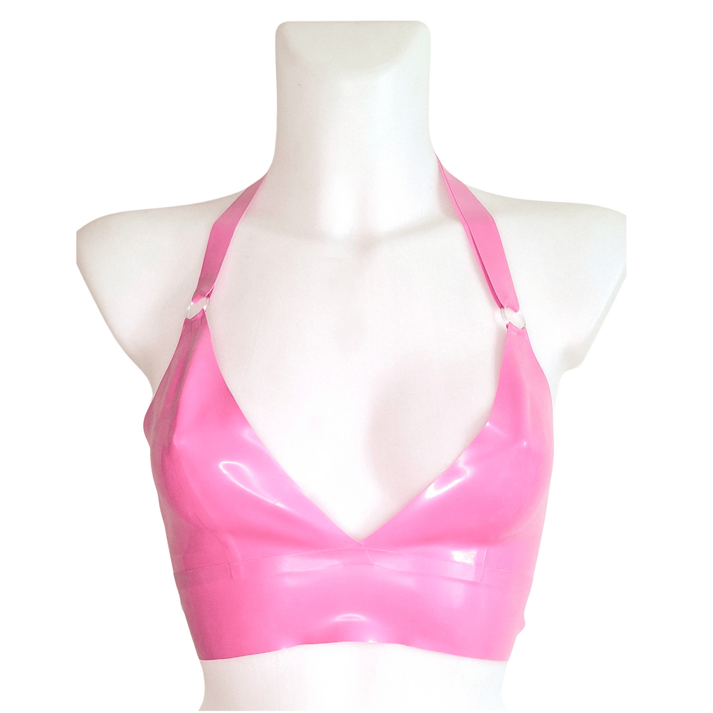 Bubblegum Pink Latex Longline Bra Top,  Knickers & Skater Skirt Set