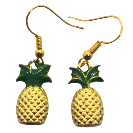 Gold Tone Kitsch Pineapple Earrings