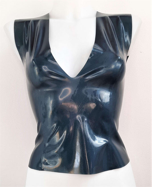 Latex Sleeveless V Neck Top