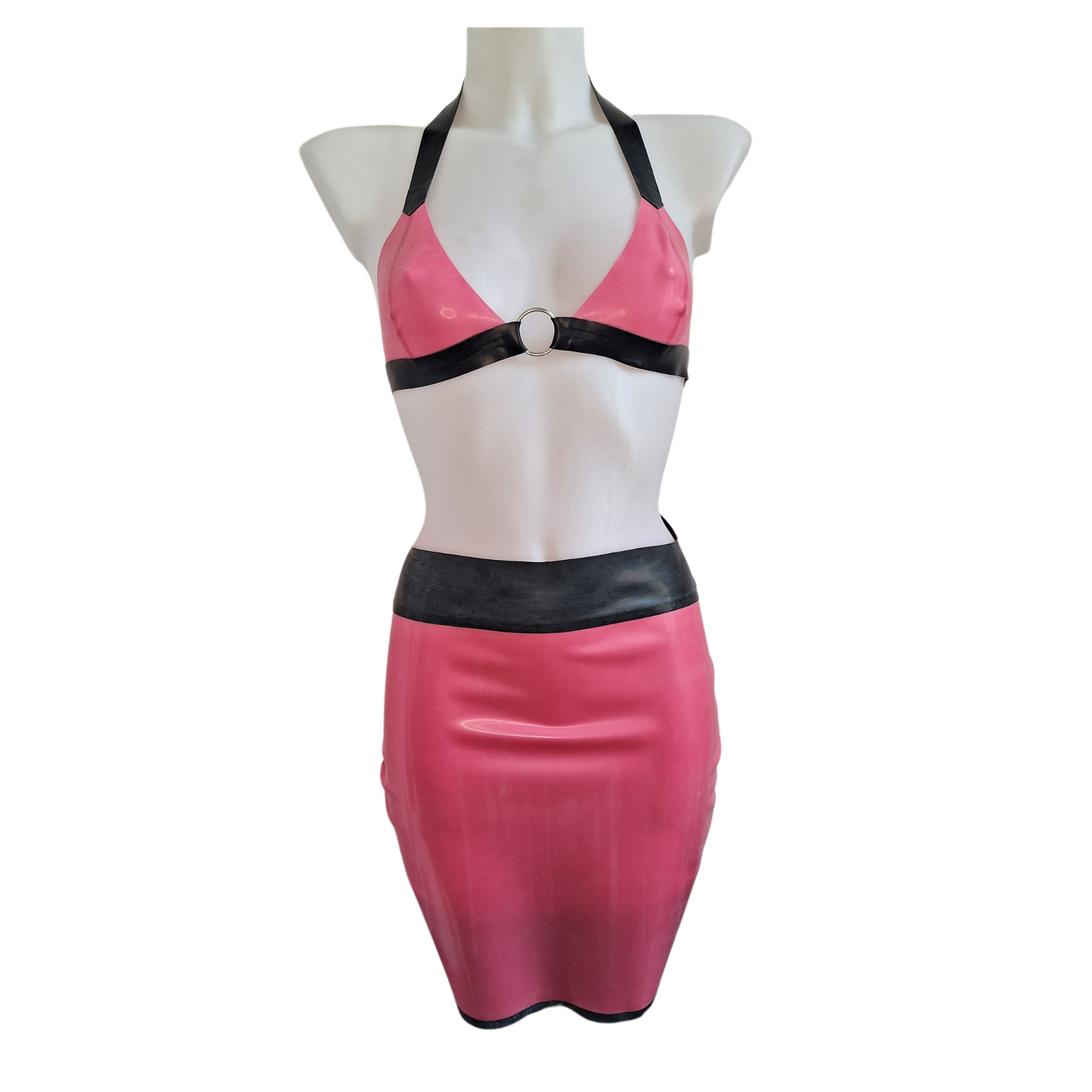 Metallic Fuchsia Pink Kick Flare Skirt & O Ring Bra Set