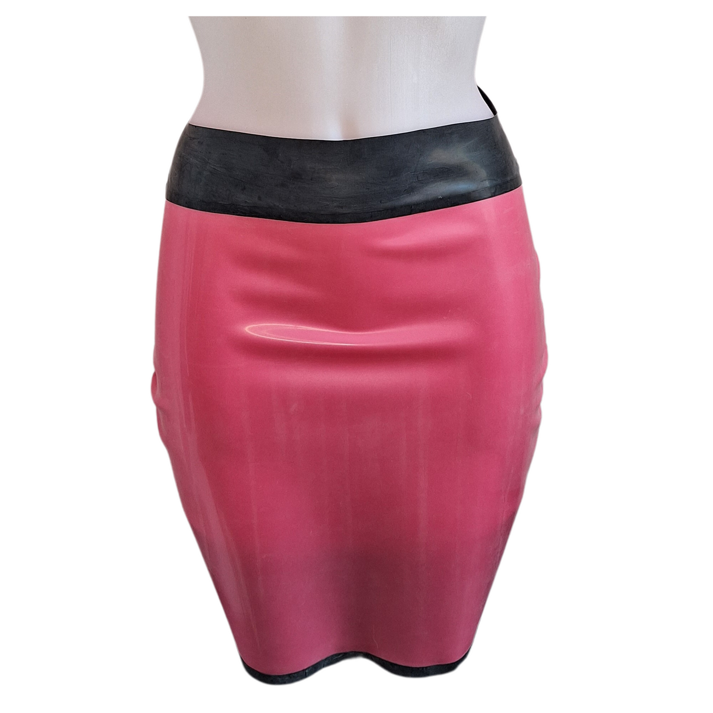 Metallic Fuchsia Pink & Black Latex Kick Flare Pencil Skirt