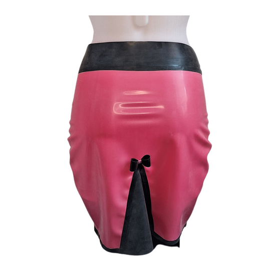 Metallic Fuchsia Pink & Black Latex Kick Flare Pencil Skirt