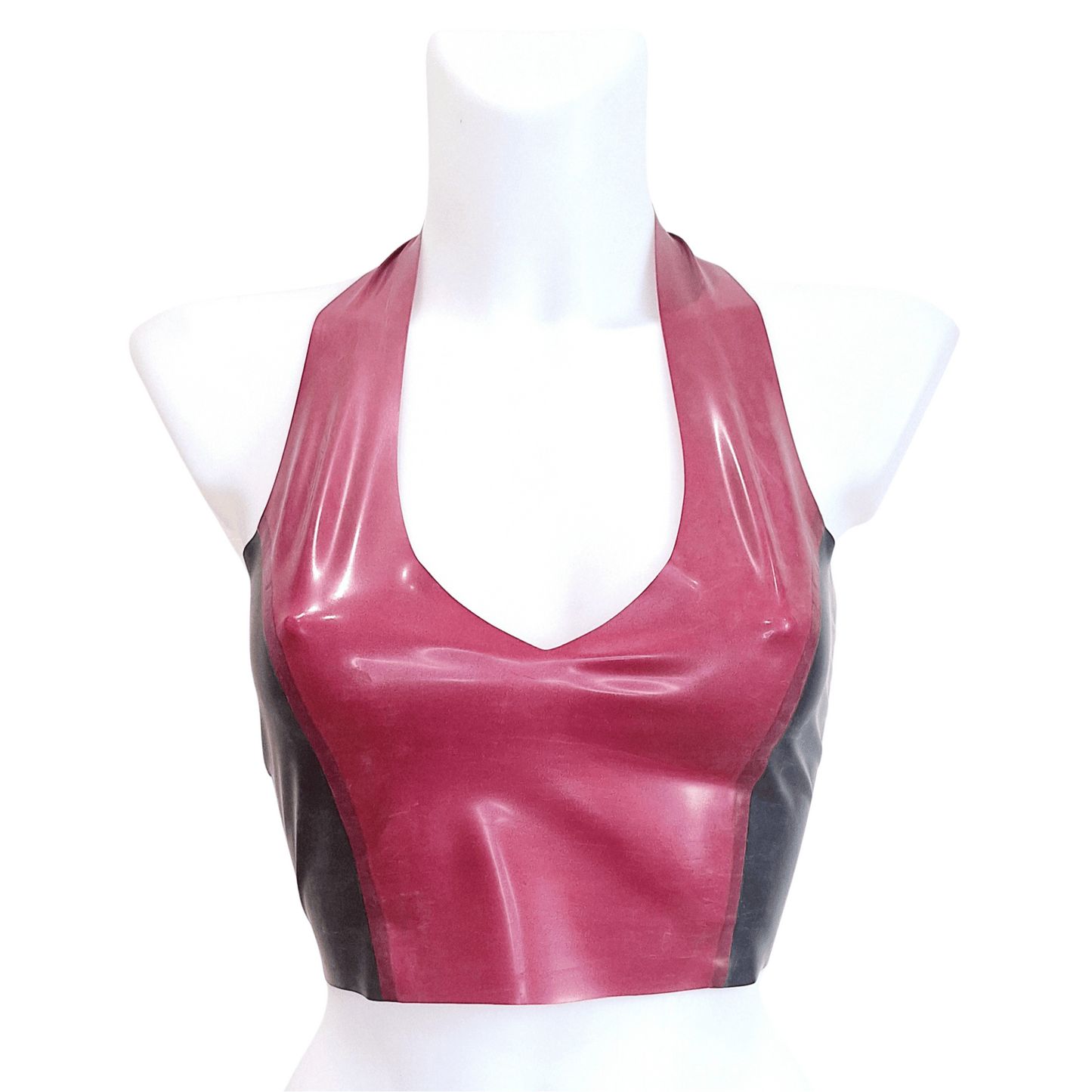 Two Colour Latex Halter Neck Crop Top