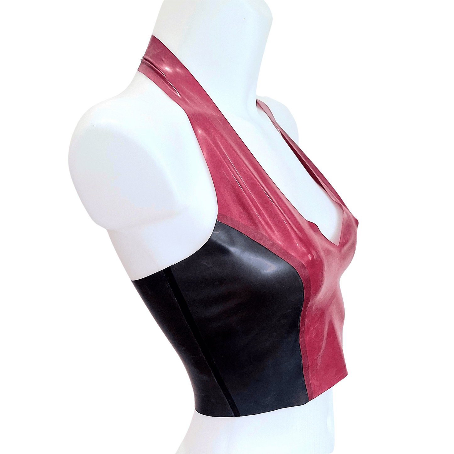 Metallic Red & Black Latex Halter Neck Crop Top