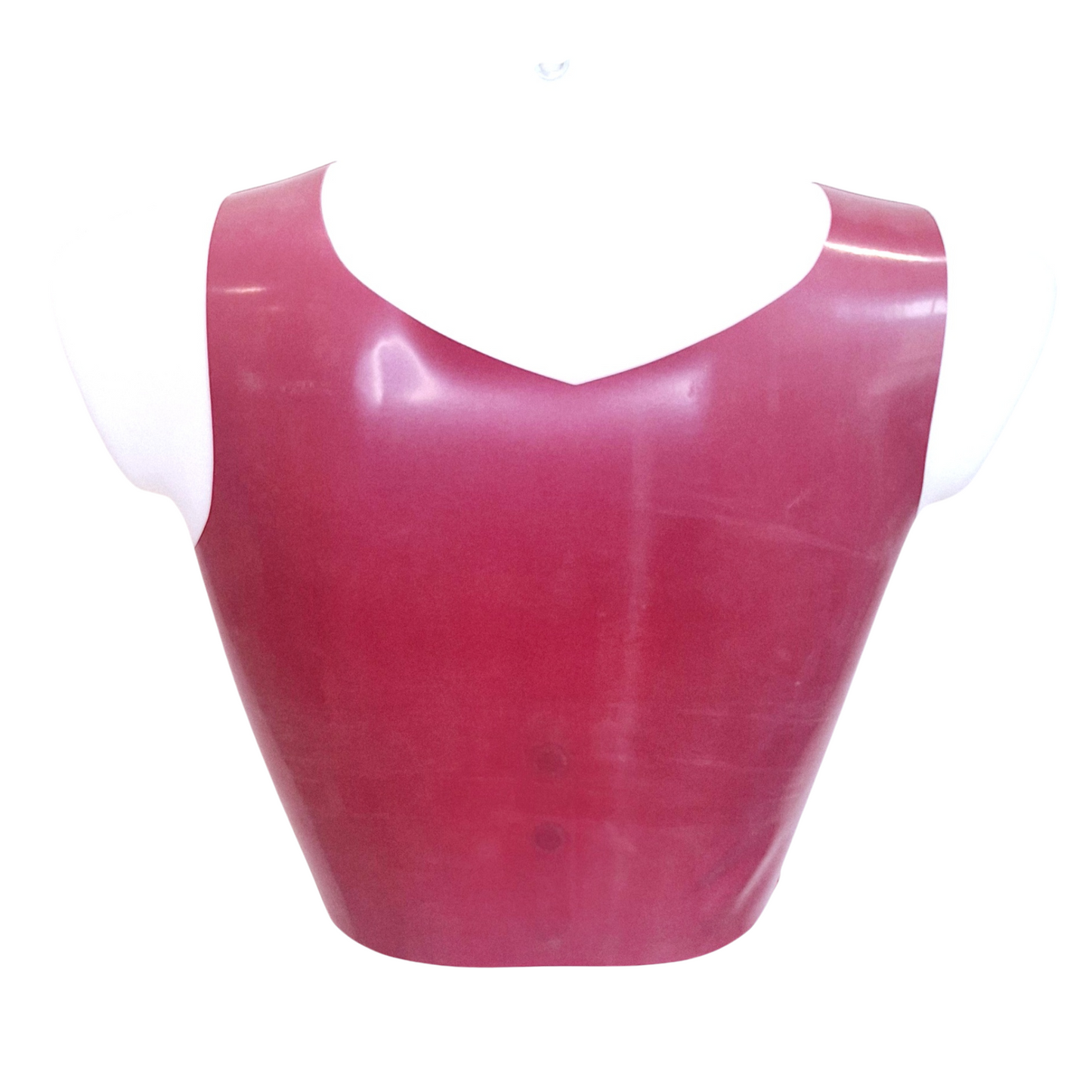 READY to SHIP Sample - Size M - Metallic Red Latex V Neck Crop Top