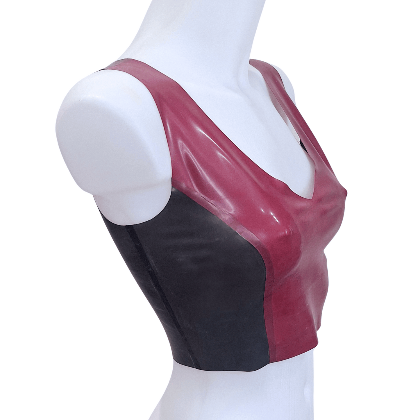 Two Colour Latex V Neck Crop Top