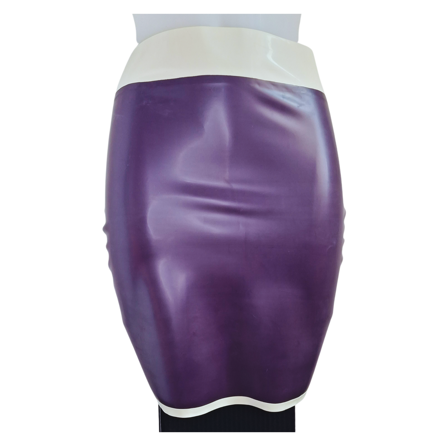 Purple & White Latex Kick Flare Pencil Skirt