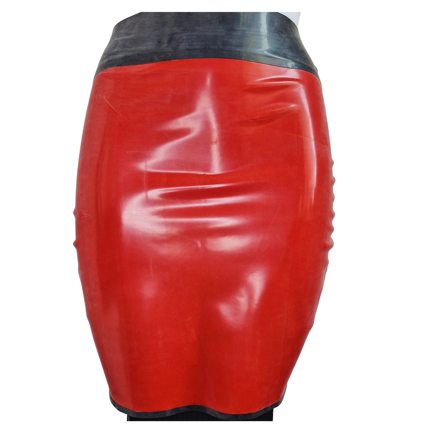 Red & Black Latex Kick Flare Pencil Skirt