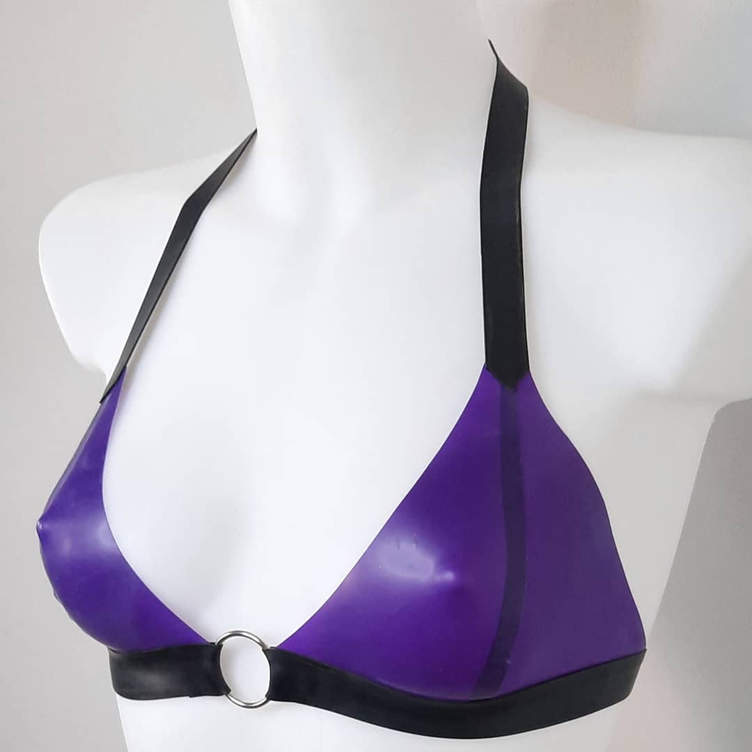 Semi Transparent Mauve Purple Latex O Ring Bra & Panties Set