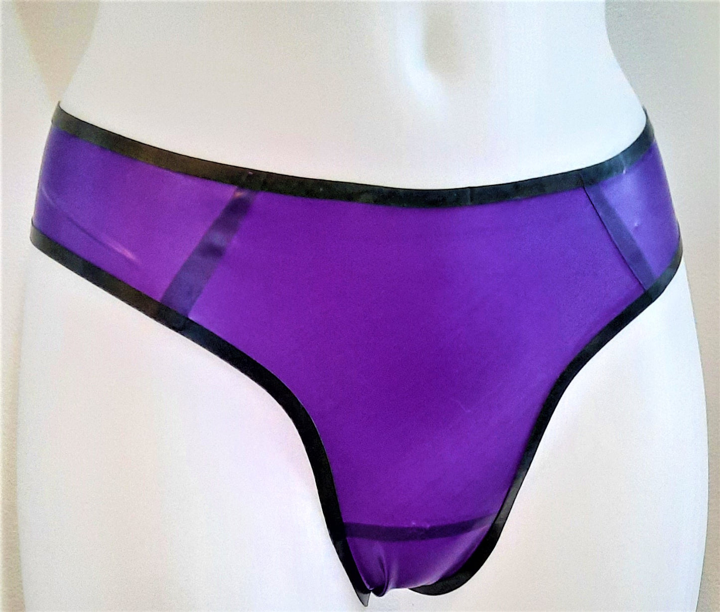 Semi Transparent Mauve Purple Latex O Ring Bra & Panties Set