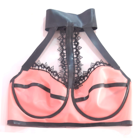 Latex & Lace Choker Harness Bra Top