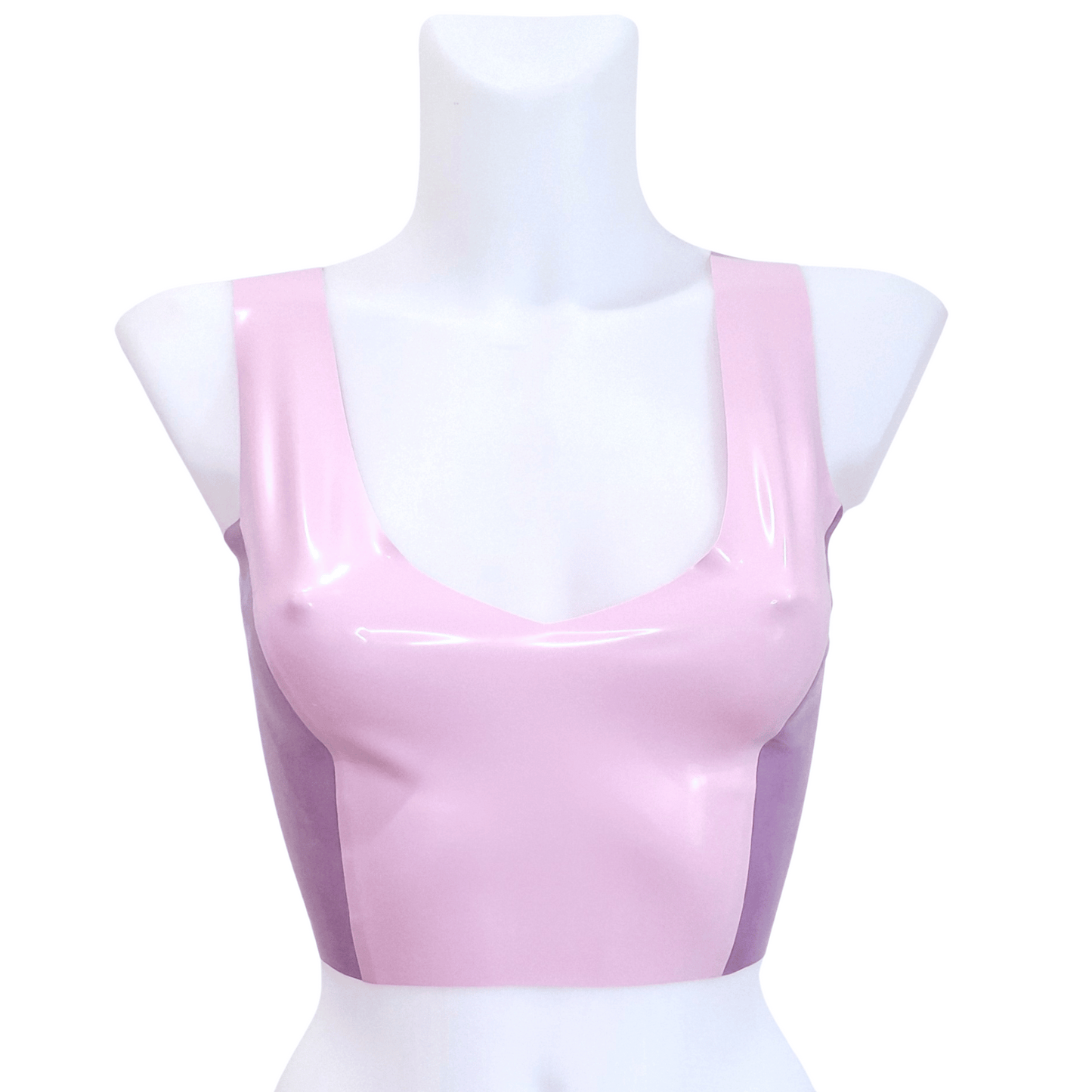 Two Colour Latex V Neck Crop Top