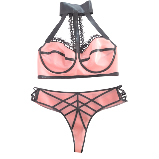 Latex & Lace Choker Harness Bra Top