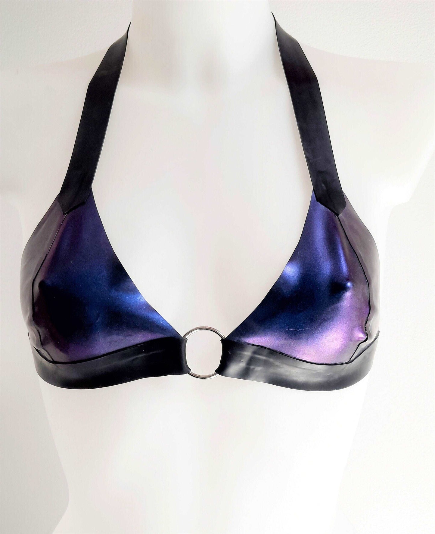 Colour Change Purple/Blue Purple Latex O Ring Bralette Soft Bra Top Rubber Bra