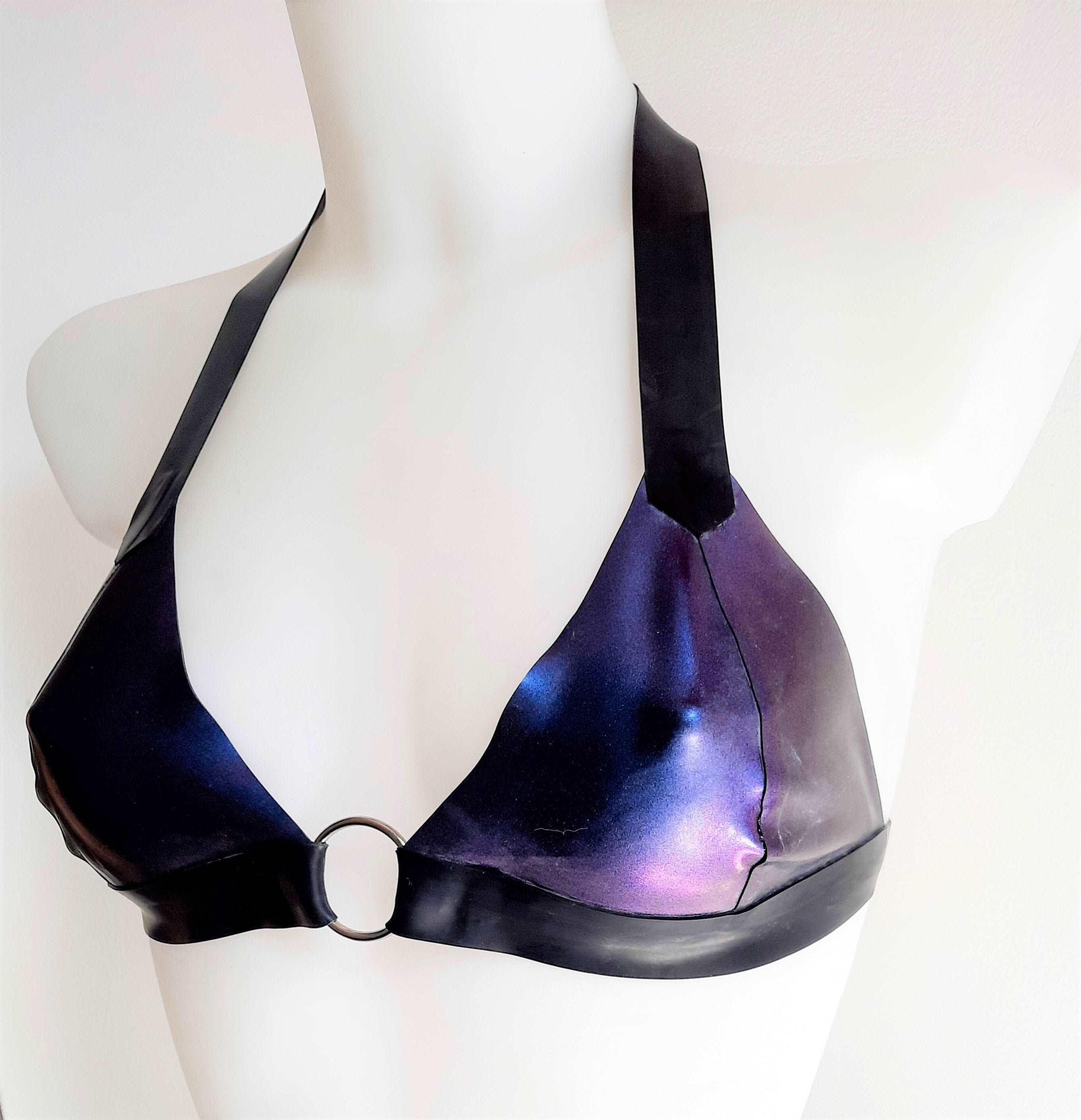 Colour Change Purple Blue Purple Latex O Ring Bralette Soft Bra