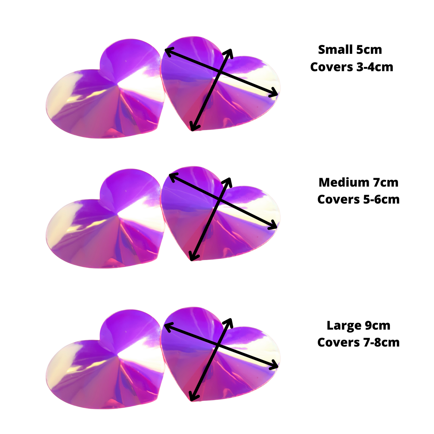 Purple Holographic Heart Nipple Pasties SML Sizes