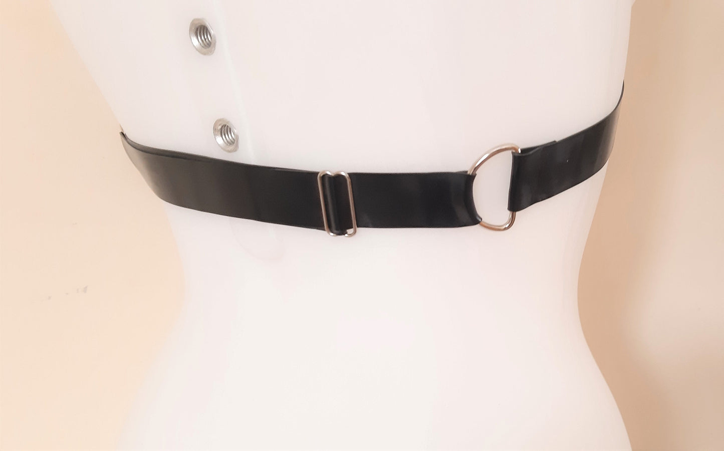 Black Latex D Ring Chest Harness with Collar