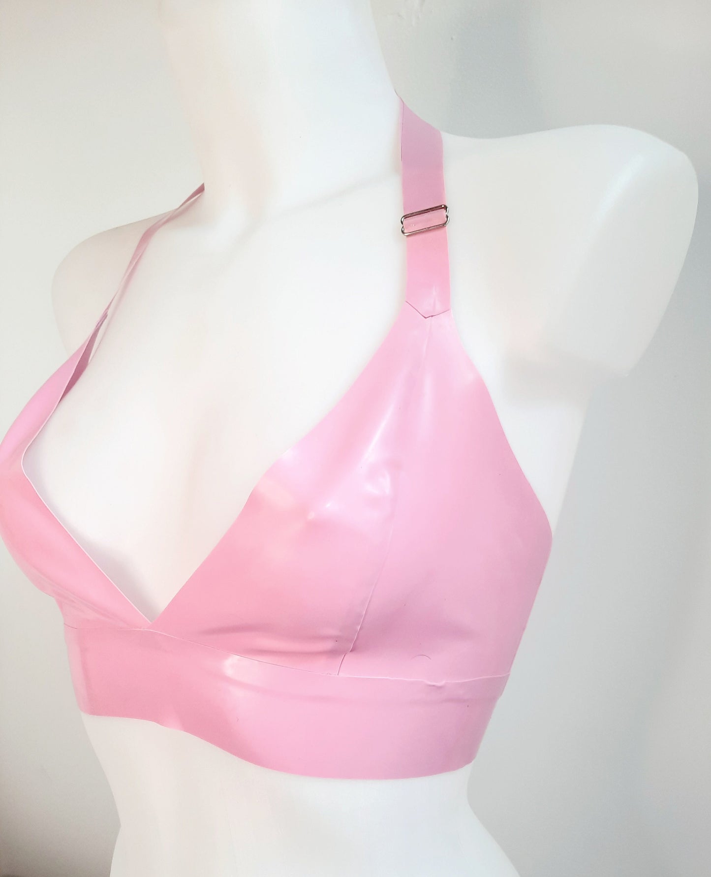 Lilac/Pink Latex Bra Top Latex Halter Neck Bralette Soft Longline Bra Top Rubber Bra